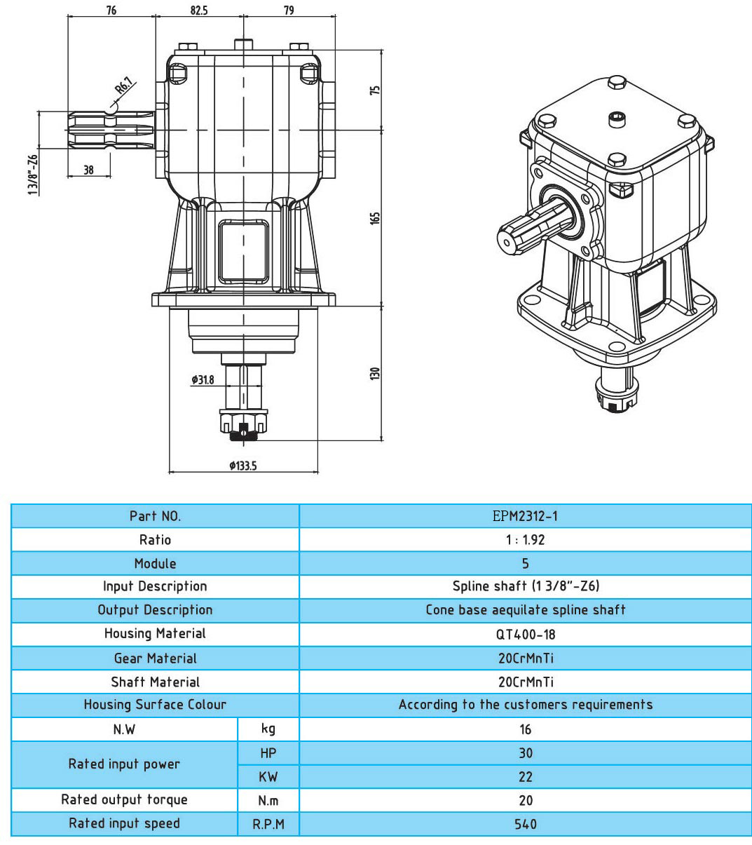 Gear box for PTO drive shafes